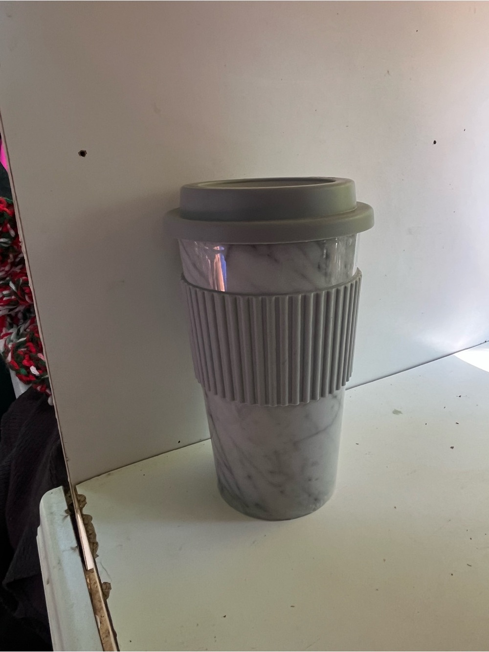 Gray Marble Travel Mug with Silicone Grip and Lid